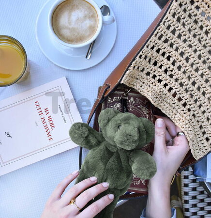 Plyšový medvedík prívesok na kľúče Khaki Bear Bag Charm Doudou et Compagnie zelený 20 cm od 24 mes DC4383