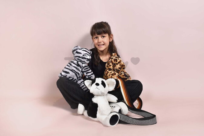 Plyšový crossbody vak leopard Bag Leopard Doudou et Compagnie s popruhom hnedý 30 cm DC4566