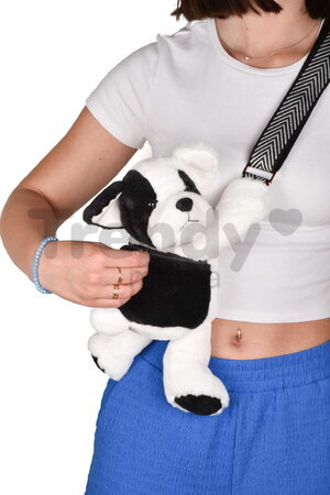 Plyšový crossbody vak psík Bag Dog Black & White Doudou et Compagnie s popruhom čierno-biely 30 cm DC4564