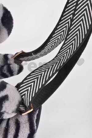 Plyšový crossbody vak zebra Bag Zebra Doudou et Compagnie s popruhom čierno-biely 30 cm DC4565