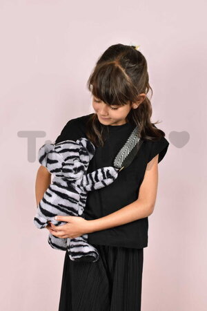 Plyšový crossbody vak zebra Bag Zebra Doudou et Compagnie s popruhom čierno-biely 30 cm DC4565