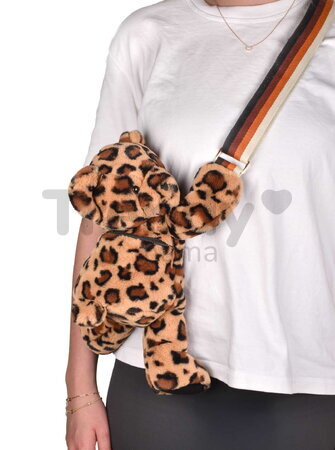 Plyšový crossbody vak leopard Bag Leopard Doudou et Compagnie s popruhom hnedý 30 cm DC4566