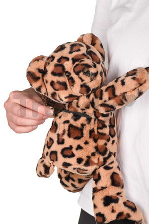 Plyšový crossbody vak leopard Bag Leopard Doudou et Compagnie s popruhom hnedý 30 cm DC4566