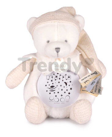 Plyšový medvedík Doudou 25 Years Musical Night Light Star Projector White Doudou et Compagnie so svetlom hudbou a bielym šumom biely 19 cm od 0 mes
