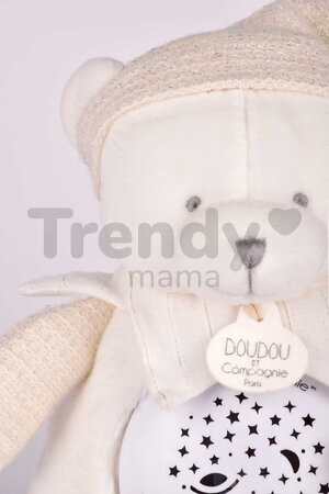 Plyšový medvedík Doudou 25 Years Musical Night Light Star Projector White Doudou et Compagnie so svetlom hudbou a bielym šumom biely 19 cm od 0 mes