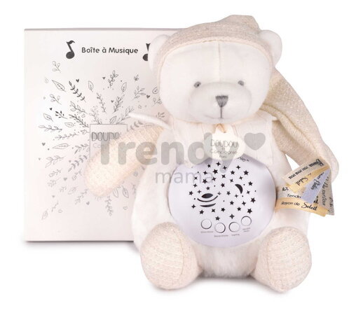 Plyšový medvedík Doudou 25 Years Musical Night Light Star Projector White Doudou et Compagnie so svetlom hudbou a bielym šumom biely 19 cm od 0 mes