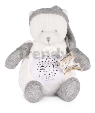 Plyšový medvedík Doudou 25 Years Musical Night Light Star Projector Grey Doudou et Compagnie so svetlom hudbou a bielym šumom sivý 19 cm od 0 mes