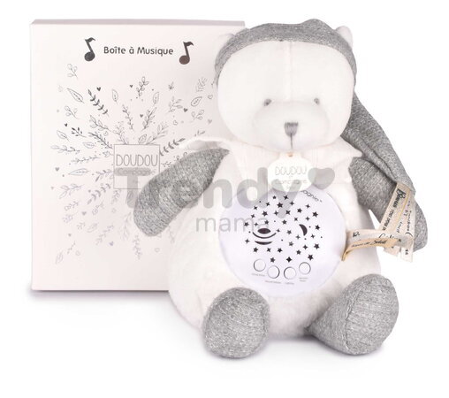 Plyšový medvedík Doudou 25 Years Musical Night Light Star Projector Grey Doudou et Compagnie so svetlom hudbou a bielym šumom sivý 19 cm od 0 mes