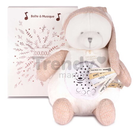 Plyšový medvedík Doudou 25 Years Musical Night Light Star Projector Pink Doudou et Compagnie so svetlom hudbou a bielym šumom ružový 19 cm od 0 mes