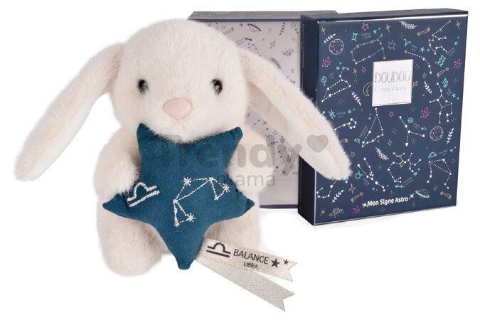 Plyšový zajačik s hviezdičkou Váhy White Bunny Libra Astro Plush with Comforter Doudou et Compagnie v darčekovom balení biely 12 cm od 0 mes DC4657