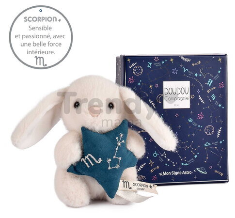 Plyšový zajačik s hviezdičkou Škorpión White Bunny Scorpio Astro Plush with Comforter Doudou et Compagnie v darčekovom balení biely 12 cm od 0 mes DC4