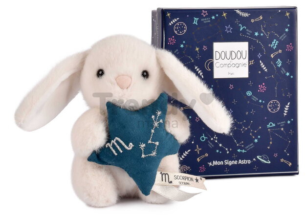 Plyšový zajačik s hviezdičkou Škorpión White Bunny Scorpio Astro Plush with Comforter Doudou et Compagnie v darčekovom balení biely 12 cm od 0 mes DC4