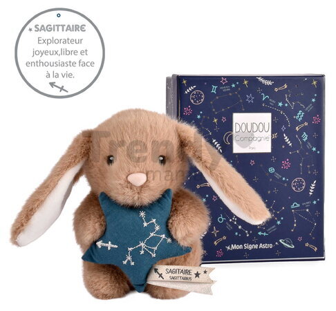 Plyšový zajačik s hviezdičkou Strelec White Bunny Sagittarius Astro Plush with Comforter Doudou et Compagnie v darčekovom balení biely 12 cm od 0 mes 