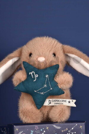 Plyšový zajačik s hviezdičkou Kozorožec Brown Bunny Capricorn Astro Plush with Comforter Doudou et Compagnie v darčekovom balení hnedý 12 cm od 0 mes 