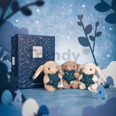 Plyšový zajačik s hviezdičkou Kozorožec Brown Bunny Capricorn Astro Plush with Comforter Doudou et Compagnie v darčekovom balení hnedý 12 cm od 0 mes 
