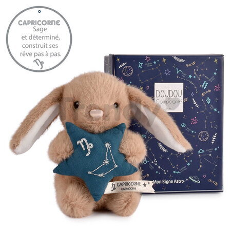 Plyšový zajačik s hviezdičkou Kozorožec Brown Bunny Capricorn Astro Plush with Comforter Doudou et Compagnie v darčekovom balení hnedý 12 cm od 0 mes 