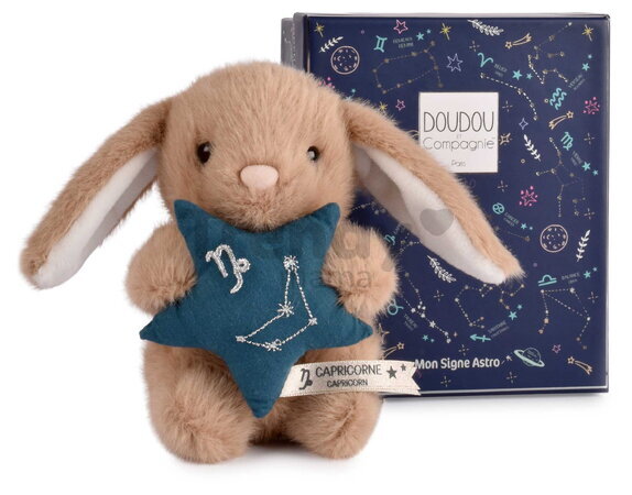 Plyšový zajačik s hviezdičkou Kozorožec Brown Bunny Capricorn Astro Plush with Comforter Doudou et Compagnie v darčekovom balení hnedý 12 cm od 0 mes 