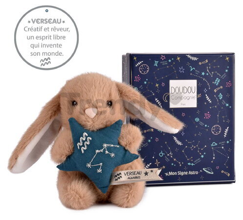 Plyšový zajačik s hviezdičkou Vodnár Brown Bunny Aquarius Astro Plush with Comforter Doudou et Compagnie v darčekovom balení hnedý 12 cm od 0 mes DC46