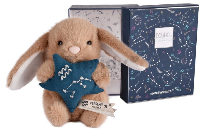 Plyšový zajačik s hviezdičkou Vodnár Brown Bunny Aquarius Astro Plush with Comforter Doudou et Compagnie v darčekovom balení hnedý 12 cm od 0 mes DC46