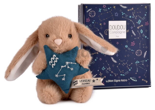 Plyšový zajačik s hviezdičkou Vodnár Brown Bunny Aquarius Astro Plush with Comforter Doudou et Compagnie v darčekovom balení hnedý 12 cm od 0 mes DC46
