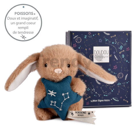 Plyšový zajačik s hviezdičkou Ryby Brown Bunny Pisces Astro Plush with Comforter Doudou et Compagnie v darčekovom balení hnedý 12 cm od 0 mes DC4662