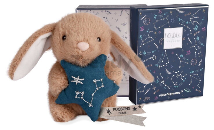 Plyšový zajačik s hviezdičkou Ryby Brown Bunny Pisces Astro Plush with Comforter Doudou et Compagnie v darčekovom balení hnedý 12 cm od 0 mes DC4662