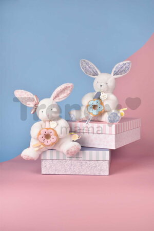 Plyšový zajačik s donutom Vanilla Strawberry Bunny Plush Doudou et Compagnie v darčekovom balení ružový  20 cm od 0 mes DC4670