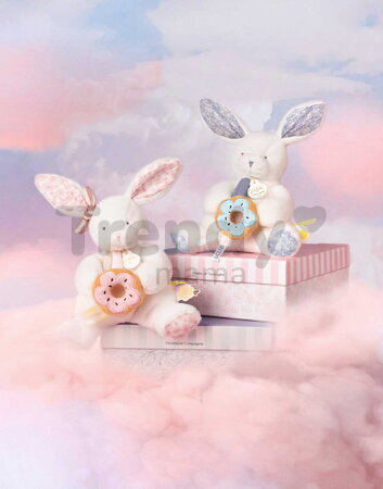 Plyšový zajačik s donutom Vanilla Strawberry Bunny Plush Doudou et Compagnie v darčekovom balení ružový  20 cm od 0 mes DC4670