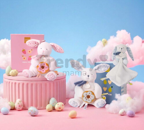 Plyšový zajačik s donutom Vanilla Strawberry Bunny Plush Doudou et Compagnie v darčekovom balení ružový  20 cm od 0 mes DC4670