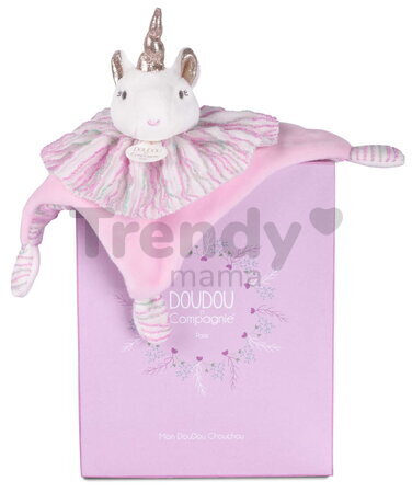 Plyšový jednorožec na maznanie Unicorn Les Chouchoux Doudou et Compagnie v darčekovom balení ružový 20 cm od 0 mes DC4679