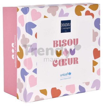 Plyšový medvedík so srdiečkom Heart Bear Unicef Doudou et Compagnie v darčekovom balení ružový 24 cm od 0 mes DC4680