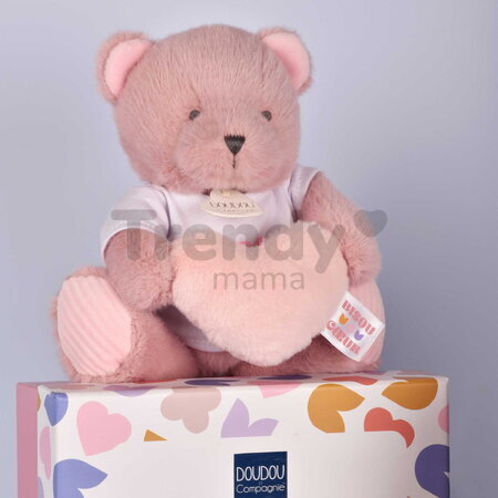Plyšový medvedík so srdiečkom Heart Bear Unicef Doudou et Compagnie v darčekovom balení ružový 24 cm od 0 mes DC4680