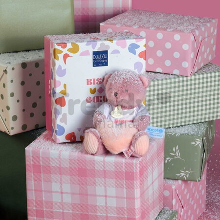 Plyšový medvedík so srdiečkom Heart Bear Unicef Doudou et Compagnie v darčekovom balení ružový 24 cm od 0 mes DC4680