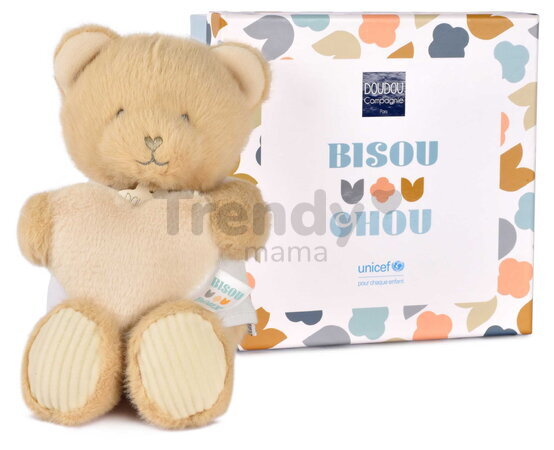 Plyšový medvedík so srdiečkom Heart Bear Unicef Doudou et Compagnie v darčekovom balení hnedý 24 cm od 0 mes DC4681