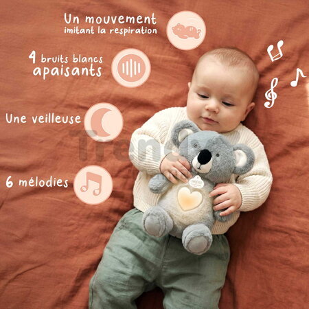 Plyšová koala s pohybmi dýchania Koala Breathing Plush Respi'rêves Doudou et Compagnie so svetlom bielym šumom a hudbou sivá 28 cm od 0 mes DC4682