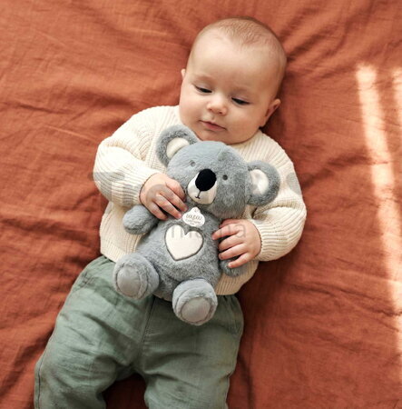 Plyšová koala s pohybmi dýchania Koala Breathing Plush Respi'rêves Doudou et Compagnie so svetlom bielym šumom a hudbou sivá 28 cm od 0 mes DC4682