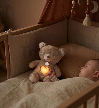 Plyšový medvedík s pohybmi dýchania Bear Breathing Plush Respi'rêves Doudou et Compagnie so svetlom bielym šumom a hudbou hnedý 28 cm od 0 mes DC4684