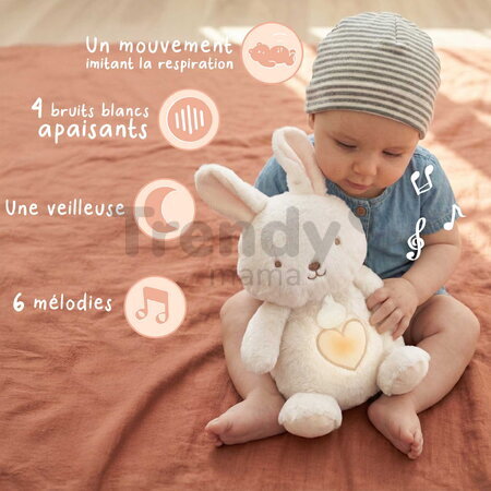 Plyšový zajačik s pohybmi dýchania Bunny Breathing Plush Respi'rêves Doudou et Compagnie so svetlom bielym šumom a hudbou biely 28 cm od 0 mes DC4685