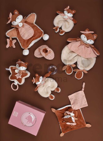 Darčeková sada pre bábätko Mina Slipper and Doudou Set Doudou et Compagnie papučky a líštička na maznanie v darčekovom balení ružová 18 cm od 0 mes DC