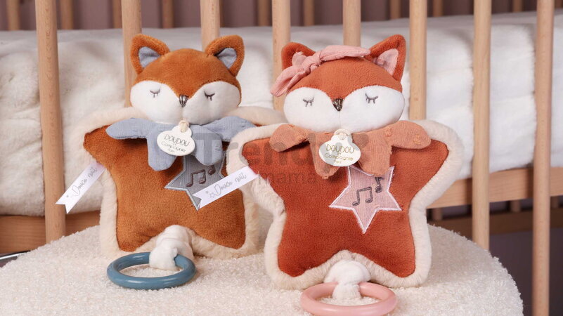 Plyšová líštička s melódiou Timo Music Box Doudou et Compagnie v darčekovom balení modrá 16 cm od 0 mes DC4695