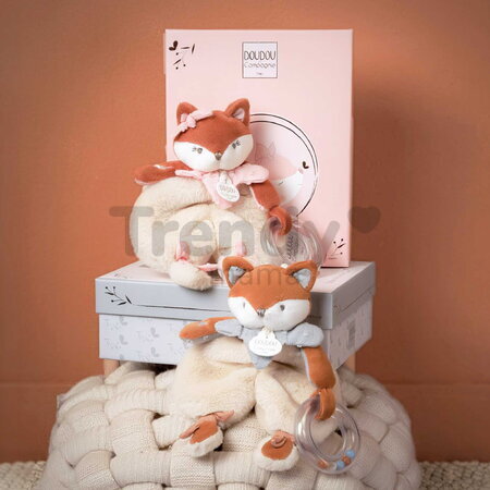 Plyšová líštička s hrkálkou Mina Rattle Doudou et Compagnie v darčekovom balení oranžová 18 cm od 0 mes DC4687