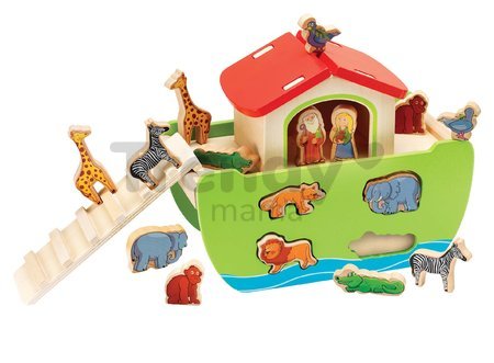 Drevená Noemova archa so zvieratkami Stacking Toy Ark Eichhorn rozoberateľná so 16 figúrkami od 12 mes