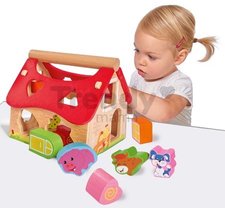 Drevený didaktický domček Shape Sorter House Eichhorn s 12 vkladacími kockami od 12 mes