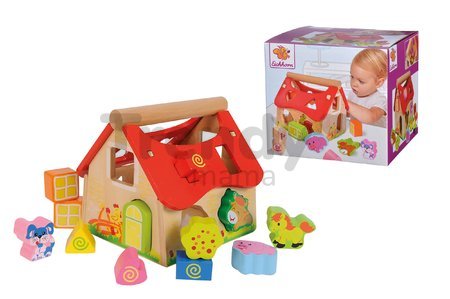 Drevený didaktický domček Shape Sorter House Eichhorn s 12 vkladacími kockami od 12 mes