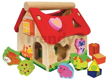 Drevený didaktický domček Shape Sorter House Eichhorn s 12 vkladacími kockami od 12 mes