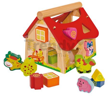 Drevený didaktický domček Shape Sorter House Eichhorn s 12 vkladacími kockami od 12 mes