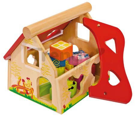 Drevený didaktický domček Shape Sorter House Eichhorn s 12 vkladacími kockami od 12 mes