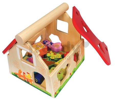 Drevený didaktický domček Shape Sorter House Eichhorn s 12 vkladacími kockami od 12 mes