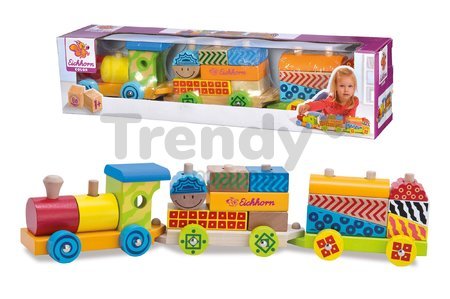 Drevený vláčik s kockami Color Small Train Eichhorn lokomotíva s 2 vozňami 18 dielov od 12 mes