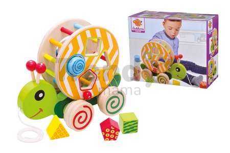 Drevený didaktický slimáčik na ťahanie Color Pull along Stacking Animal Eichhorn 4 vkladacie kocky od 12 mes